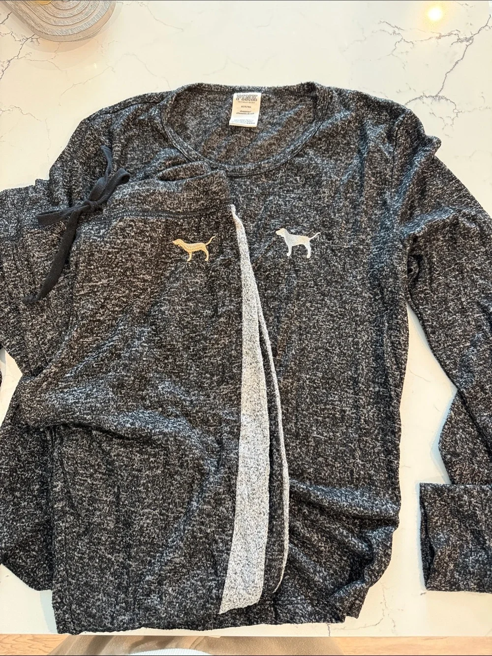 PINK Victoria's Secret Charcoal Marled Long Sleeve Pajama Set